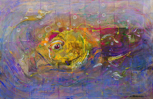 "Druck 'Kugelfisch auf Goldgrund', Größe 80 x 50cm"