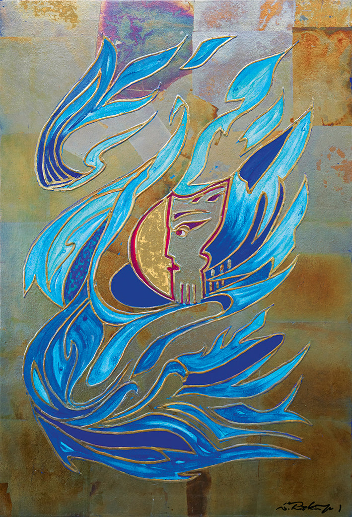 "Druck 'Gott des Wassers silber ox', Größe 50 x 70cm"