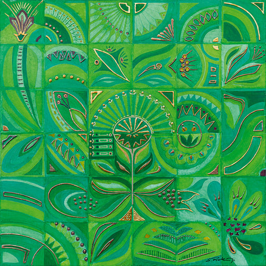 "Druck 'Blüten in grün + gold', Größe 60 x 60cm"